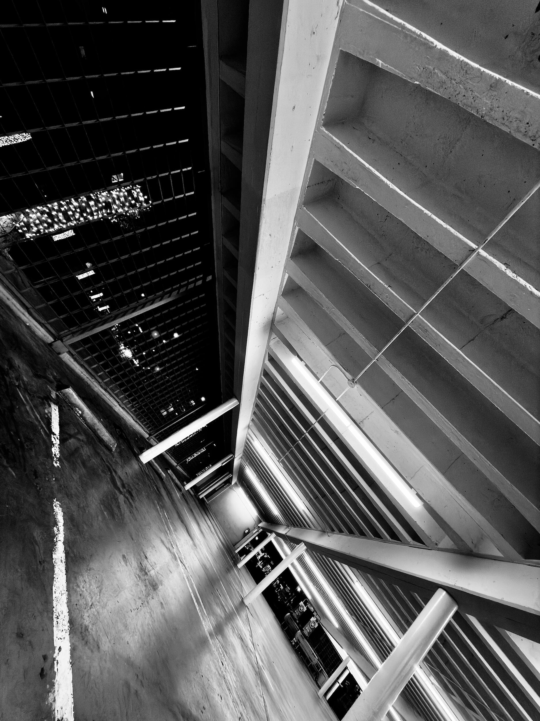 garage - shadow | LA - B&W Industrial Noir Architectural Geometry. Los Angeles Urban Photography. 1/1 Unique Artifact. Gutterstars Studio