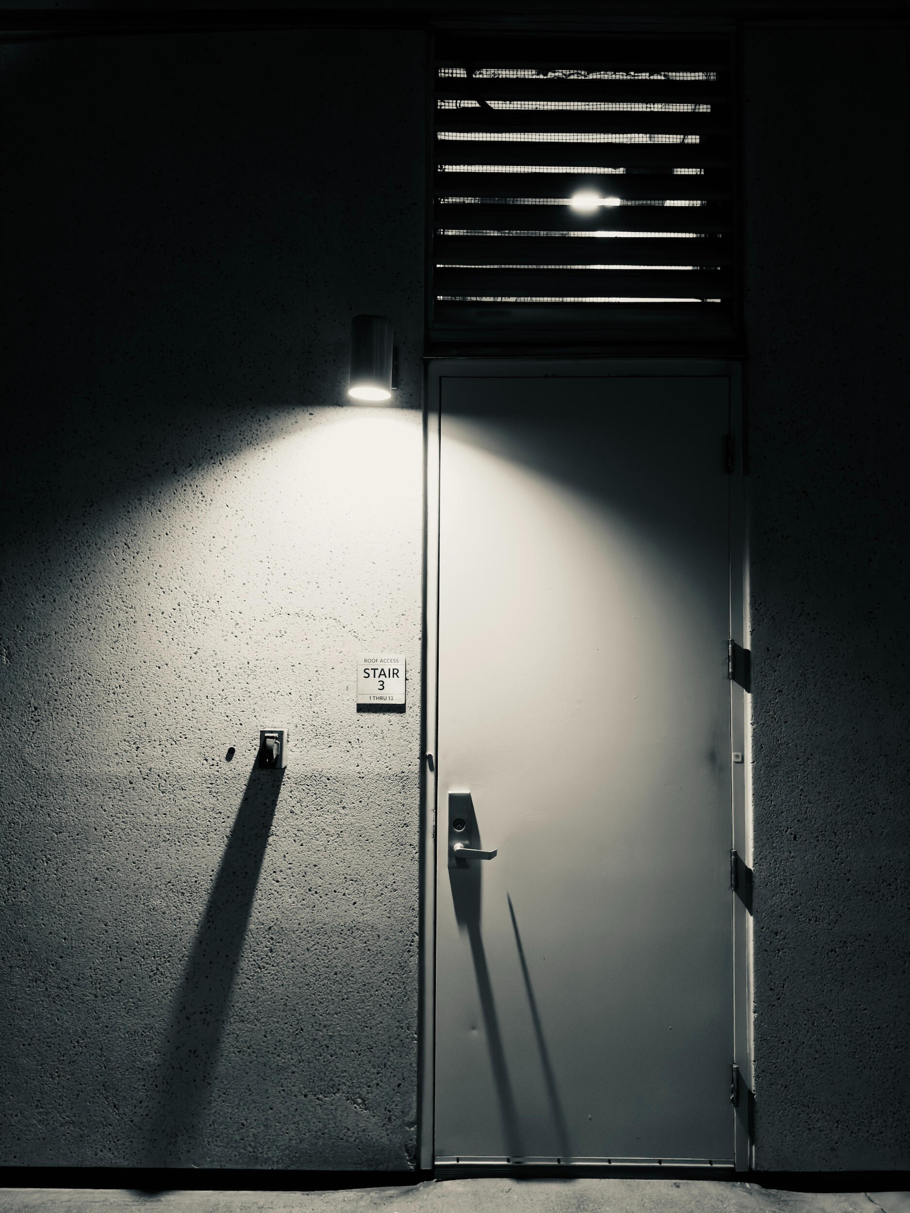door - shadow | LA - B&W Found Art Los Angeles Doorway. Architectural Geometry and Shadows. California Noir. 1/1 Unique Artifact. Gutterstars Studio
