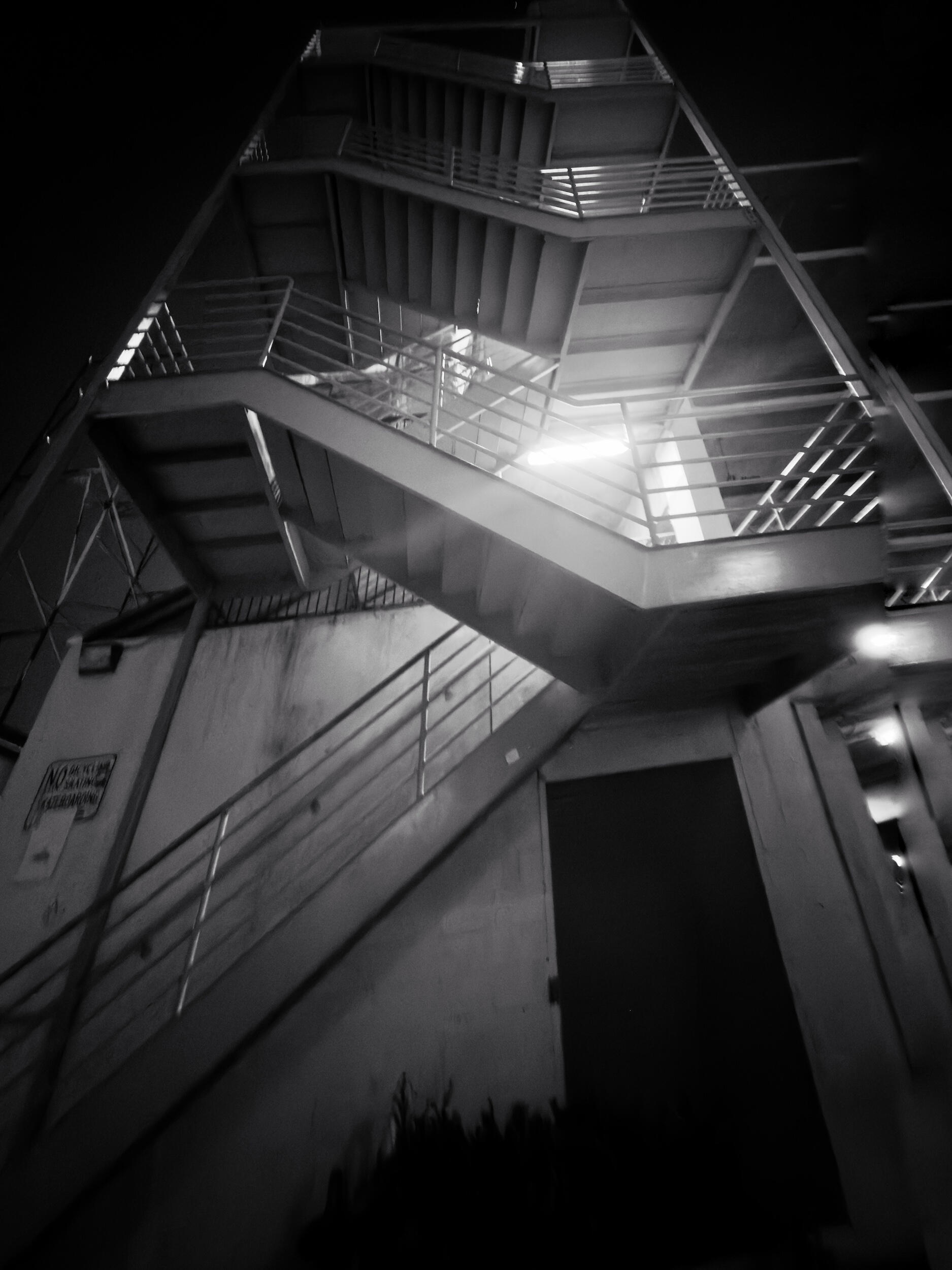stairway - shadow | LA Industrial Noir Black and White Photography. Los Angeles, CA. 1/1 Archival Print by Barton Caplan